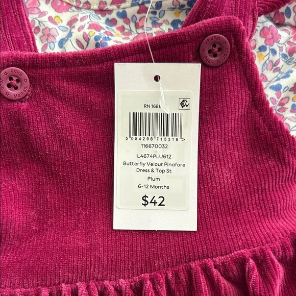 JoJo Maman Bebe Burgundy Dress with Floral - Picture 3 of 4